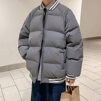 冬季ins港风面包服男简约双层领服潮流男女情侣款服外套帅气袄jg灰色