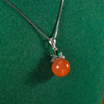 忆奴娇 柏舟 天然南红 圆珠 水晶 项链 吊坠女 s925银宝石 锁骨链