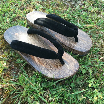 uvaj夏天穿的木鞋子日本男式木屐拖鞋男拖鞋时尚木板人字木鞋人字男家