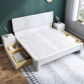 幻乐森白色床现代简约主卧双人轻奢风女生两米大床架实木单床1500mm