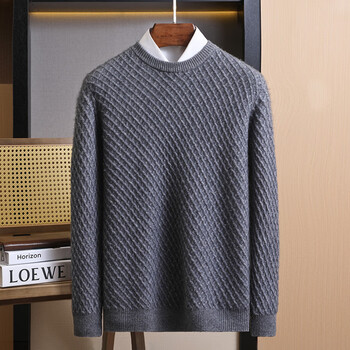 重磅三股加厚羊绒衫男纯羊绒圆领保暖毛衣冬季高档针织衫灰色s