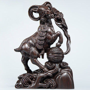 桂语九里 黑檀木雕羊摆件福在眼前实木质雕刻十二生肖羊动物家居装饰