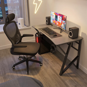 电卧室桌子简约现代学竞电脑桌轻奢电脑台式桌家用灰面黑腿长80宽60高