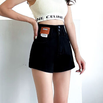 黑色牛仔短裤女夏季高腰显瘦弹力紧身包臀性感辣妹薄款阔腿热裤潮黑色