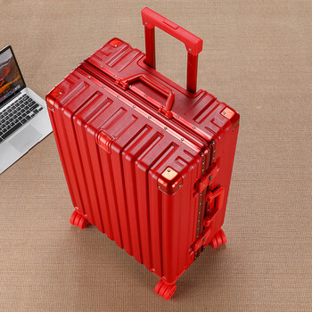 皇冠红色结婚行李箱新娘陪嫁箱婚庆密码箱女酒红压箱金色铝框拉杆皮箱