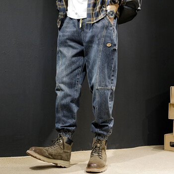 嘉瑞泰束脚牛仔裤男宽松夏季新款抽绳束脚裤男士大码胖子哈伦裤男生