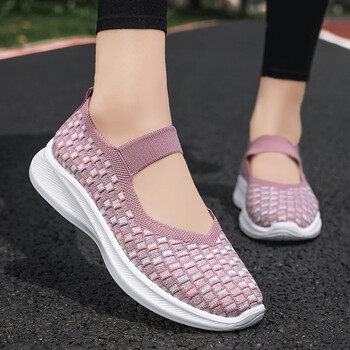 老北京布鞋女宽胖脚大平底妈妈鞋夏天飞织老太太布鞋休闲鞋528粉色36