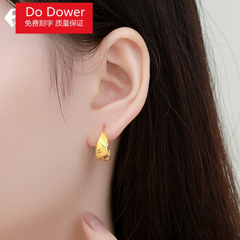 老凤祥款式黄金耳环中老年款999足金纯金耳饰时尚车花工艺闪耀送妈妈