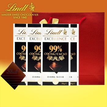 瑞士莲（lindt） 瑞士进口特醇黑巧克力排块4块装临期 99%黑4块 组合装 200g 24.10月到期