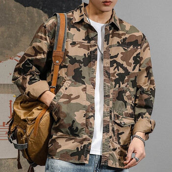 潮天士迷彩工装夹克男宽松男士多口袋休闲外套潮牌百搭男士上衣潮流