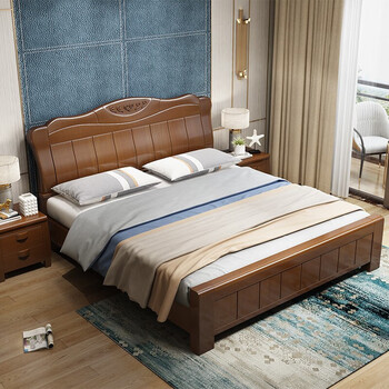 实木床双人床储物高箱床18米大床主卧床现代中式15m婚床实木床颜色