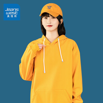 真维斯(jeanswest) 连帽卫衣女潮牌百搭ins休闲情侣装 常规 姜黄 纯色
