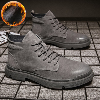 森马马丁靴男真皮韩版中帮潮流男靴秋冬季休闲工装靴英伦时尚高帮男鞋