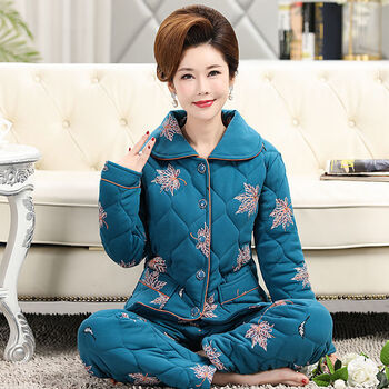 冬天睡衣女套装加厚三层夹棉袄妈妈秋冬季中老年人保暖居家服y4007l