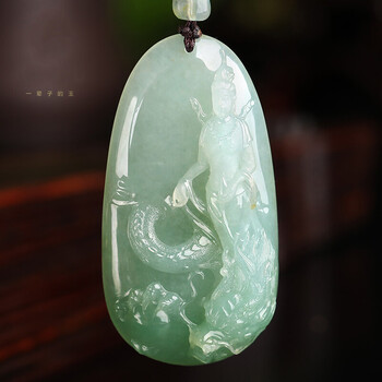 墨韵龙头观音天然翡翠吊坠骑龙观音挂件大师孤品