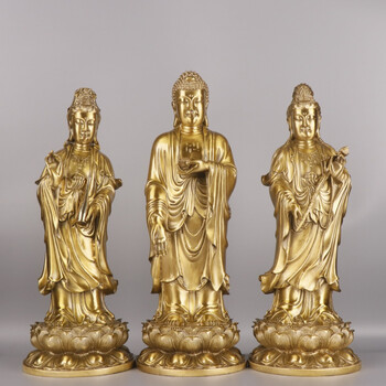 瑞亿祥 全铜西方三圣莲花立像观音佛像阿弥陀佛铜像大势至佛像释迦牟