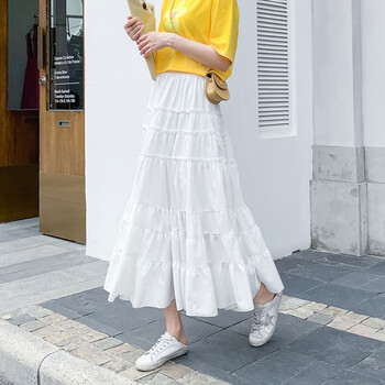长裙到脚踝超长款白色雪纺裙子半身裙夏秋大摆女白色超长90cm长拖地超