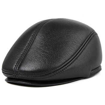 真皮帽子男士中老人秋冬季头层山羊皮保暖休闲贝雷鸭舌帽前进帽黑色头