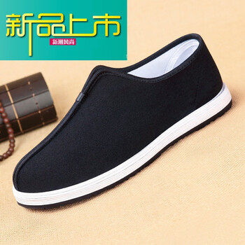 新品上市布鞋男呢料手工千层底中风男鞋一脚蹬懒人休闲鞋黑色38