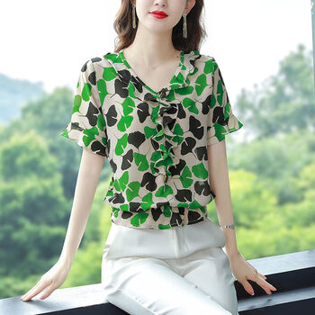 玥驹今年新款碎花雪纺衫上衣女2023年夏款妈妈洋气小衫漂亮夏新装衬衫