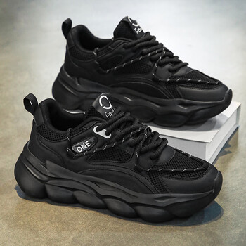 鞋子男春季新款网面透气时尚百搭厚底ins港风男鞋老爹鞋n8366黑色41