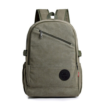 耐磨男士帆布双肩包韩版休闲旅行帆布背包中号大容量学生书包绿色宽32