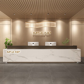 众舰行收银台轻奢简约现代酒店公司大气前台接待吧台仿大理石 鱼肚白