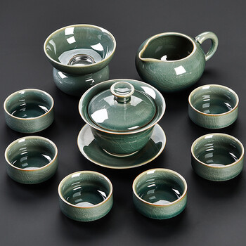 祥业哥窑茶具套装家用办公室会客陶瓷冰裂纹开片茶杯高档功夫茶具哥窑