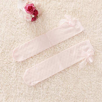 skgoldy长筒袜春夏款蝴蝶结镂空小腿袜女童中筒袜可爱高筒花边儿童