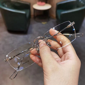 春景夜雪纯钛新款克萝心无框眼镜潮复古男女商务超轻眼镜架可配防蓝光