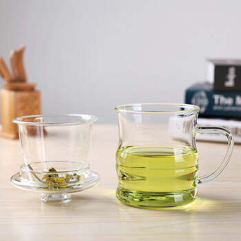 嘉迅鸽手工制作耐热三件杯花茶玻璃杯竹节杯茶杯办公室透明茶具飘逸杯
