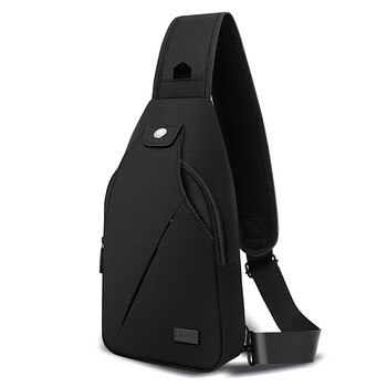 男士胸包户外休闲运动背包男单肩斜挎帆布女包包贴身胸前包轻恋黑色