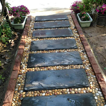 青石板院子铺路草坪脚踏花园汀步户外滑踏步石别墅石材庭院地砖l54