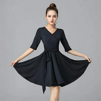 拉丁舞服成年女新款连衣裙舞蹈练功服比赛训练恰恰表演演出服黑色s