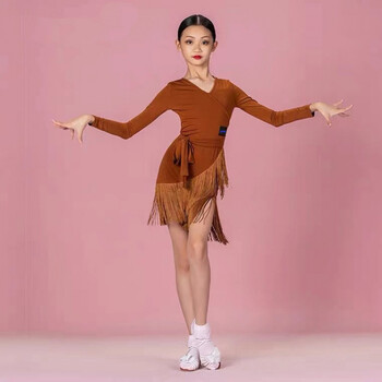 6015恩依源女孩拉丁舞服装舞蹈裙女童国标舞练功儿童拉丁舞裙流苏