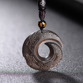 天然黑曜石磨砂时来运转吊坠本命年扭转乾坤冰种招财转运男女项链冰种