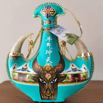 马奶酒内蒙古特产皮囊壶酒壶42度奶香型礼品酒正宗真羊角白酒两瓶 牛