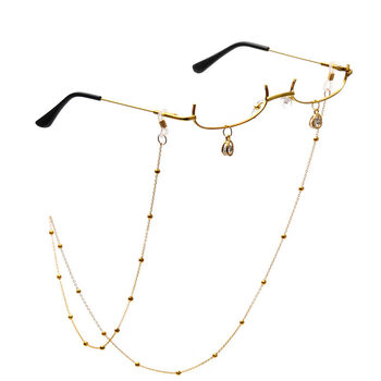 框眼镜女日系萌可爱cos装饰镜架二次元动漫半截眼镜框 金框 吊坠 链子