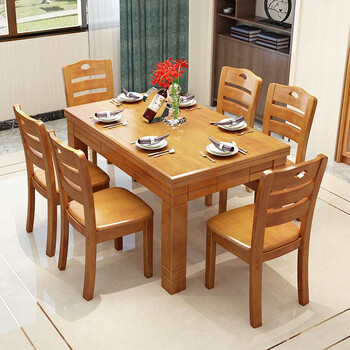 千与餐桌实木餐桌椅组合4人6人长方形小户型简约现代中式家用吃饭桌