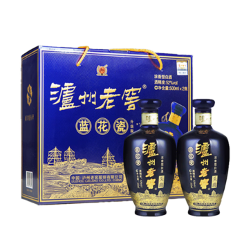 泸州老窖蓝花瓷 头曲 礼盒 浓香型白酒 52度升级版 500ml*2