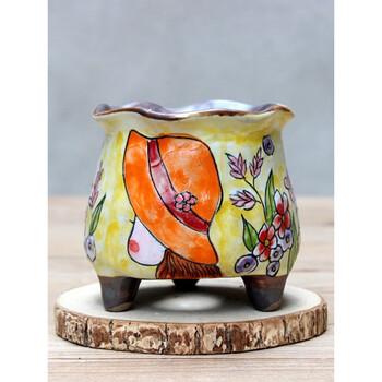 多肉花盆可爱卡通韩式手绘花盆多肉盆创意少女心景德镇多肉花盆口径89