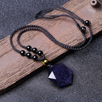 黑曜石六芒星吊坠灵摆能量石蓝砂石项链男星空石水晶挂坠饰品女潮蓝