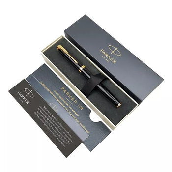 派克签字笔芯新款im丽雅黑金宝珠笔金属商务墨水笔礼盒装单笔1支笔芯