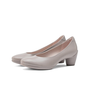 ecco爱步高跟鞋女鞋新款优雅圆头浅口粗跟单鞋女雕塑45230203灰粉色