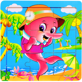 10块早教拼图卡通动物拼板木制9片宝宝婴幼儿童玩具13岁海豚