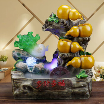 妙如意聚宝盆葫芦风车水轮假山流水喷泉摆件白菜鱼缸循环水景观家居装饰