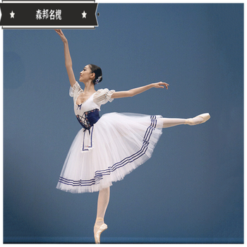 芭蕾舞蹈演出服装芭蕾舞仙女泡泡袖长裙儿童白纱芭蕾舞连体服白色xs