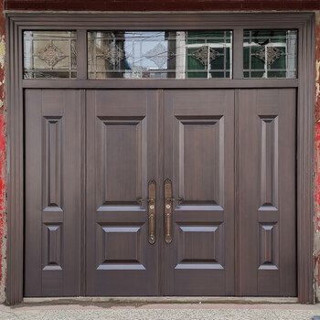 别墅玻璃大门双开门农村自建房对开入户铜门乡村锌合金防盗门家用沾运