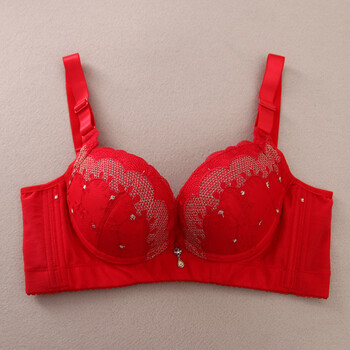 上下厚调整型文胸 小胸mm聚拢上托深v显乳沟女内衣 w5014 红色 75b