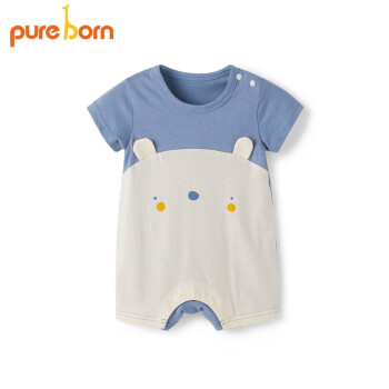 博睿恩（Pureborn）男女宝宝衣服夏季新款爬服婴幼儿连体衣纯棉卡通可爱动物 英国蓝 66cm